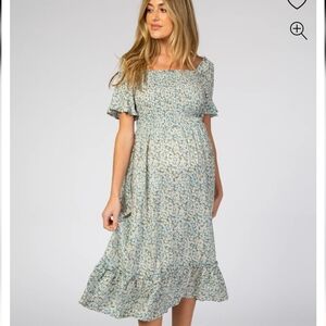 Smocked Floral Short Flutter Sleeve Midi Dress
